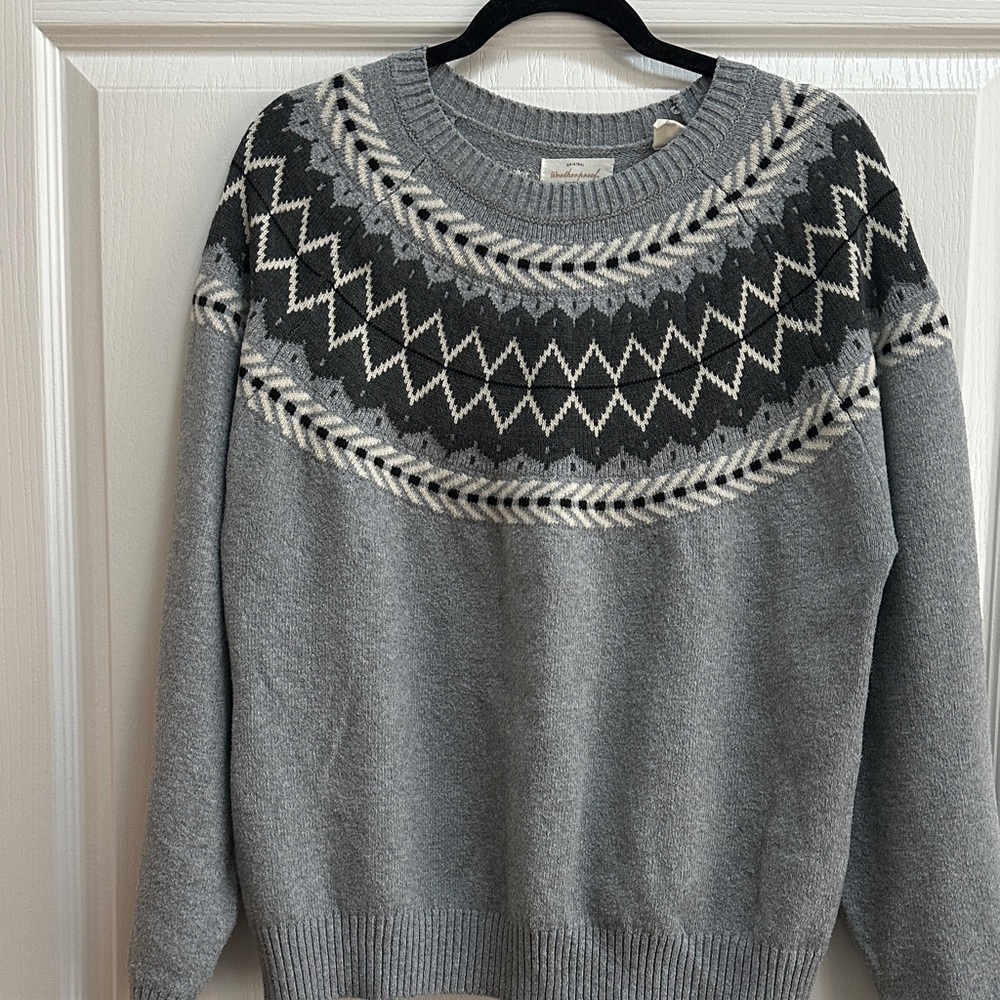 Weatherproof Charcoal and Cream Zigzag Crewneck Sweater